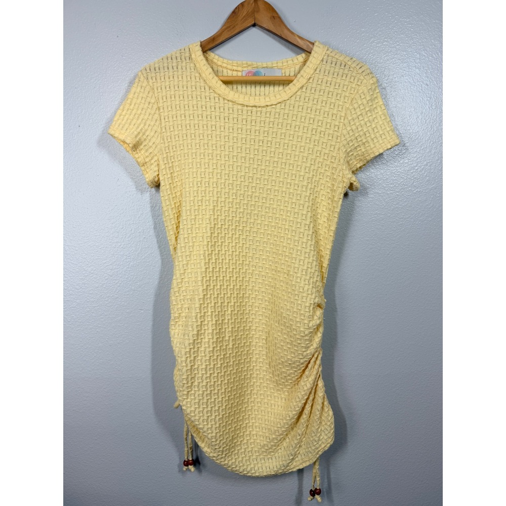 Free People Dress Cover-up Women's‎ S Yellow Waffle Knit Ruched Drawstring Beach